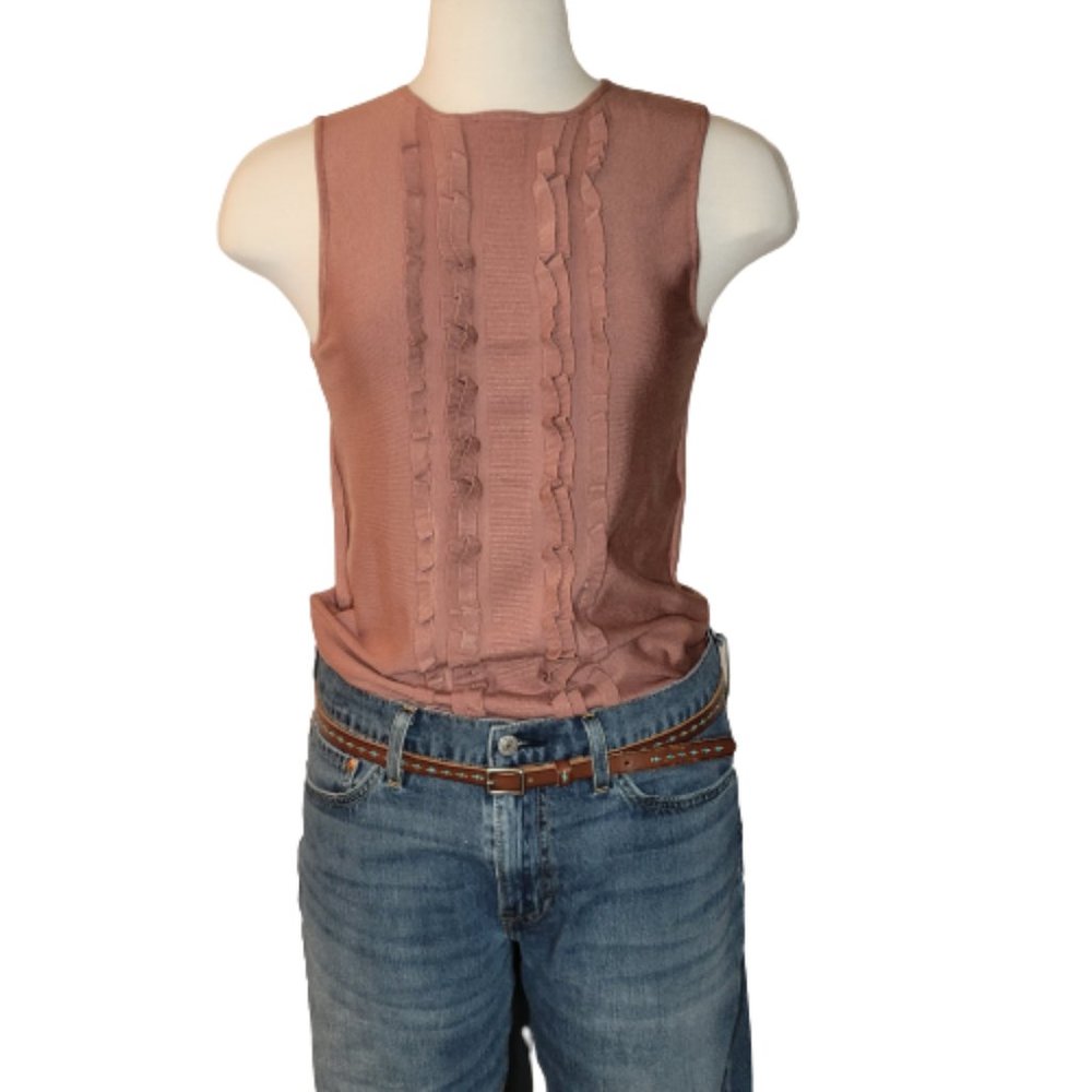 Ann Taylor Loft,   Dusty Rose Knit, size M, center ruffle detail sleeveless top. - Picture 12 of 12